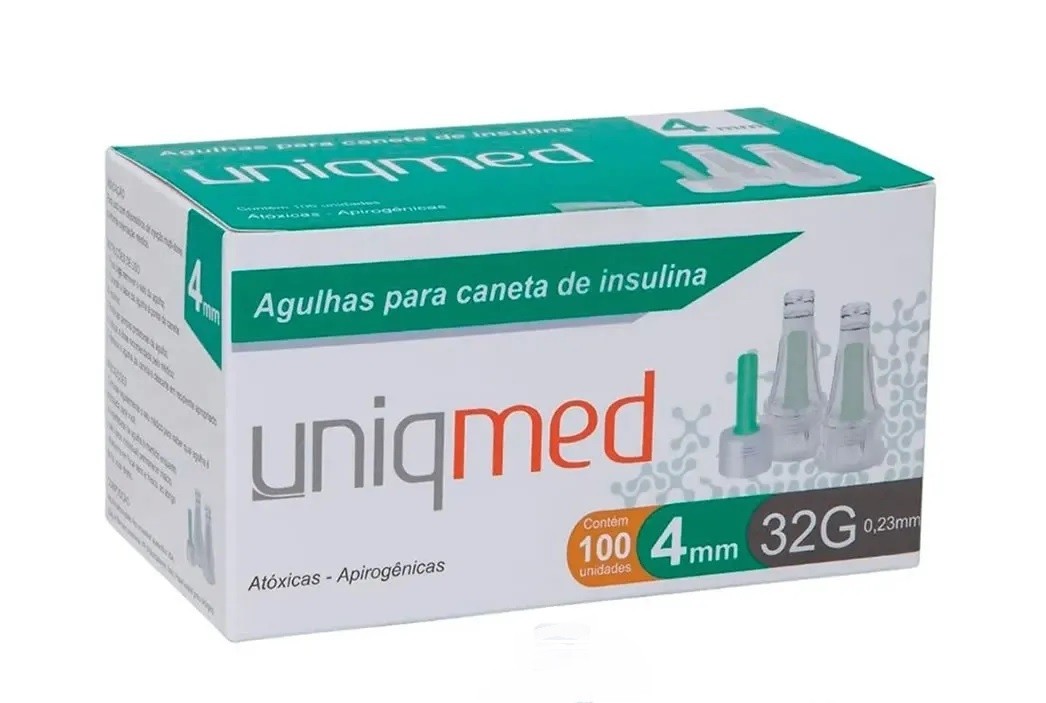 Agulhas para Caneta de Insulina 4mm 32G C/100 - Uniqmed